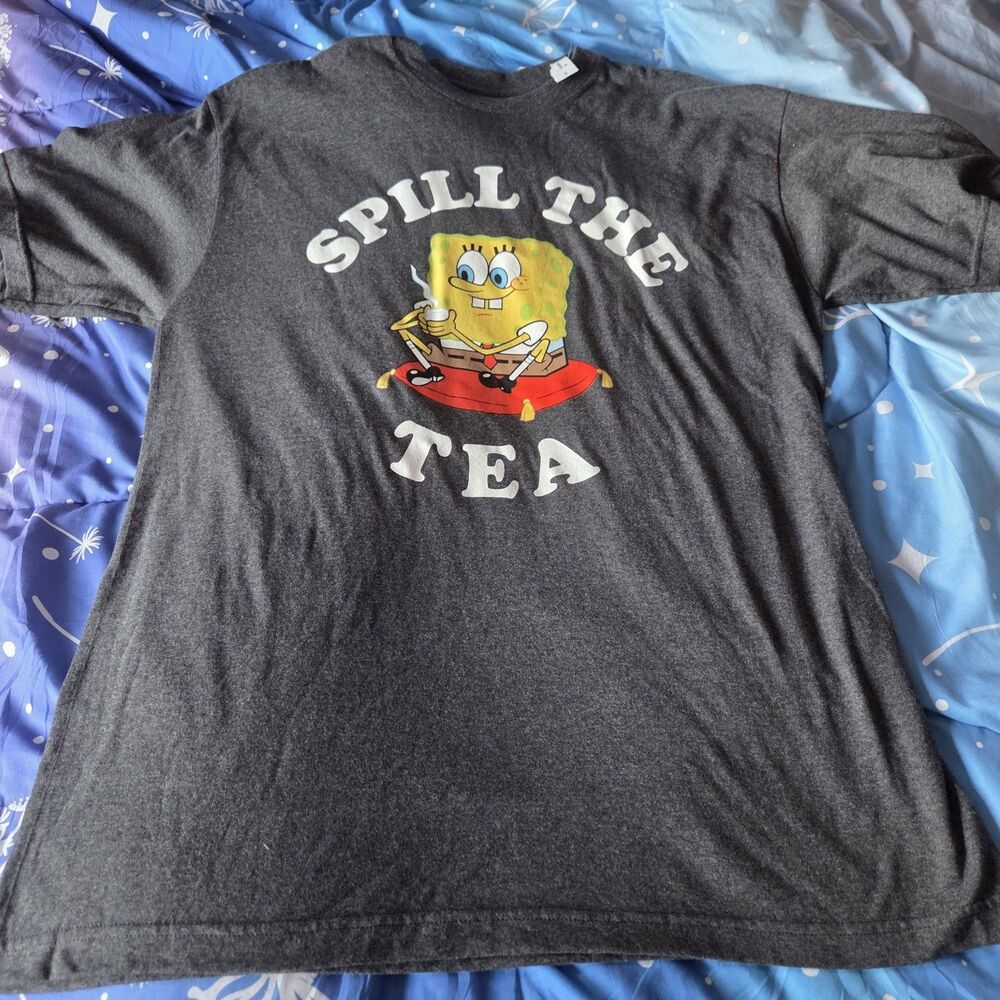 SpongeBob SquarePants Spill The Tea T-Shirt Mens 2XLT Tall Charcoal Heather 2022